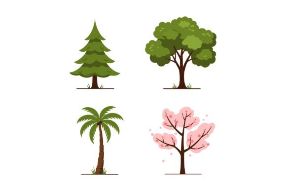 Download Four Distinct Tree Types Showcasing Pine - Type Collection