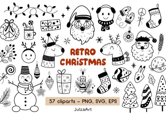Download Black and White Retro Christmas Clipart - Premium Resources