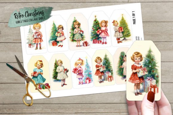 Download Retro Christmas Girls Gift Journal Tags - Premium Bundle