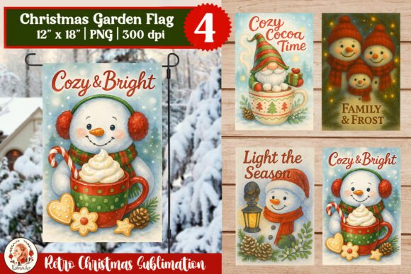 Download Retro Christmas Garden Flag Sublimation - Premium Resources