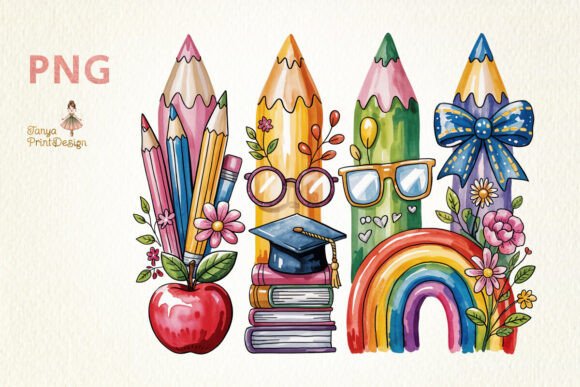 Download Back to School Watercolor Pencil Set PNG - Back to school Collection
