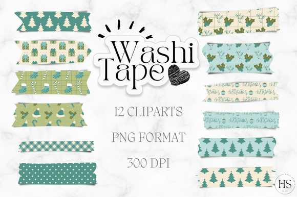 Download 12 Blue Retro Christmas Washi Tape Pack - Premium Resources